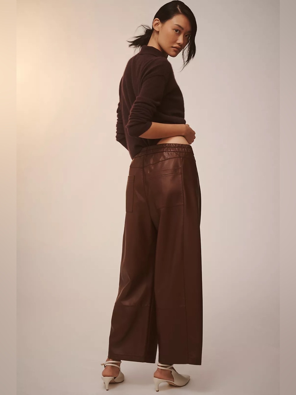 Pilcro Anthropologie Izzie Faux Leather Ankle Barrel Pant Plum Brown Size Small - Picture 2 of 7